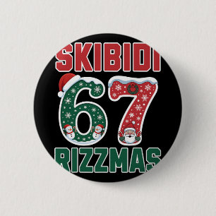 Badge Rond 5 Cm Rizz Noël 67 Drôle Xmas Gen Alpha Skibidi Riz