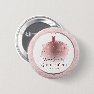 Badge Rond 5 Cm Robe élégante Rose Gold Quinceañera