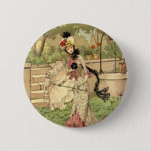 Badge Rond 5 Cm Robe et parasol de dentelle