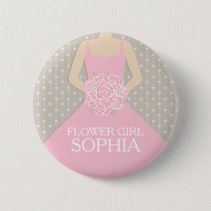 Badge Rond 5 Cm Robe rose Flower fille nommé mariage bouton épingl