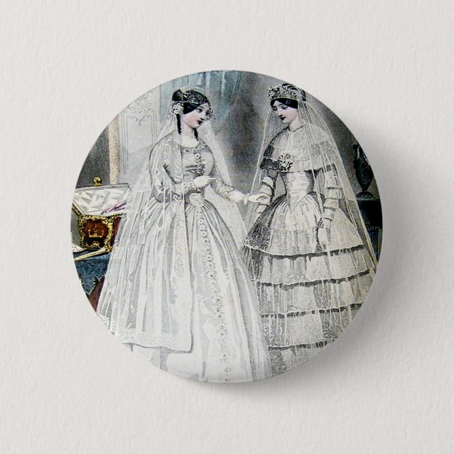 Badge Rond 5 Cm Robes Mariages blanches antiques (Devant)