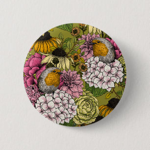 Badge Rond 5 Cm Robins dans le jardin 2