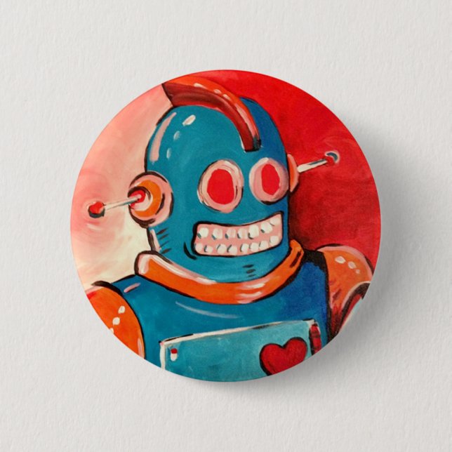 Badge Rond 5 Cm Robot bleu (Devant)