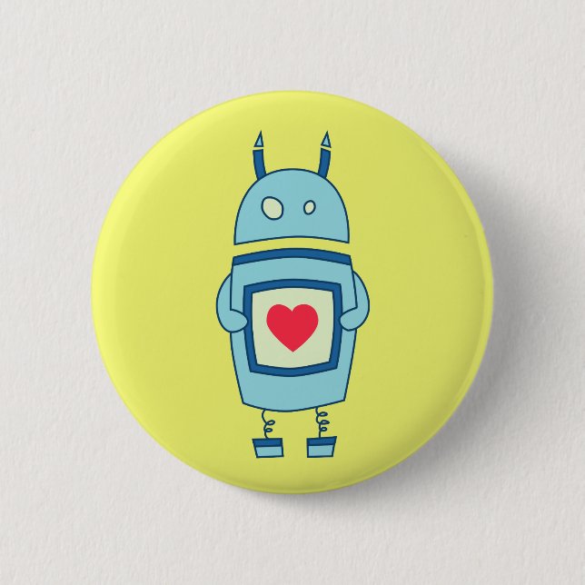Badge Rond 5 Cm Robot Clair Et Mignonne Avec Coeur (Devant)