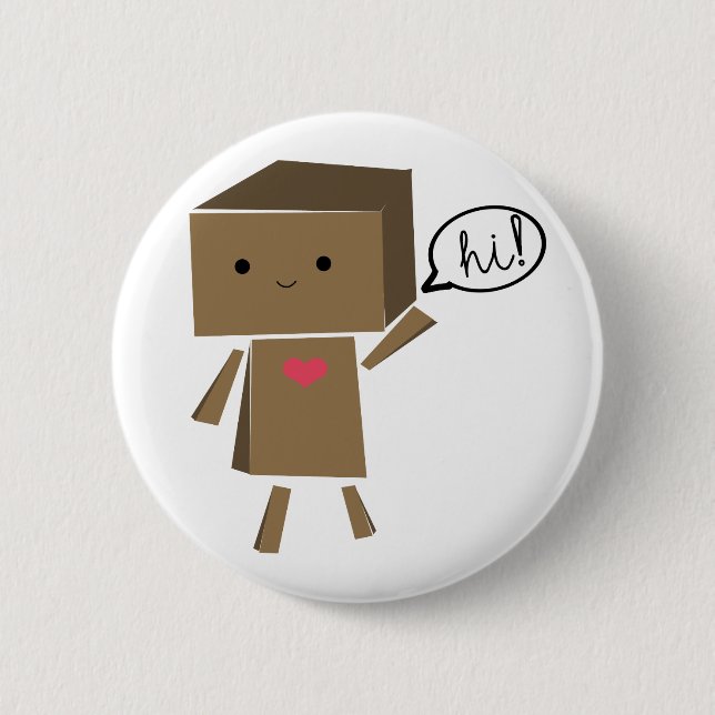 Badge Rond 5 Cm Robot de carton : bonjour ! (Devant)