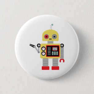 Badge Rond 5 Cm Robot jaune