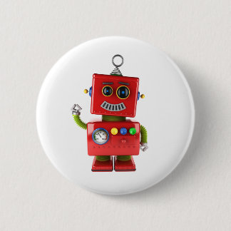 Badge Rond 5 Cm robot jouet rouge bravo