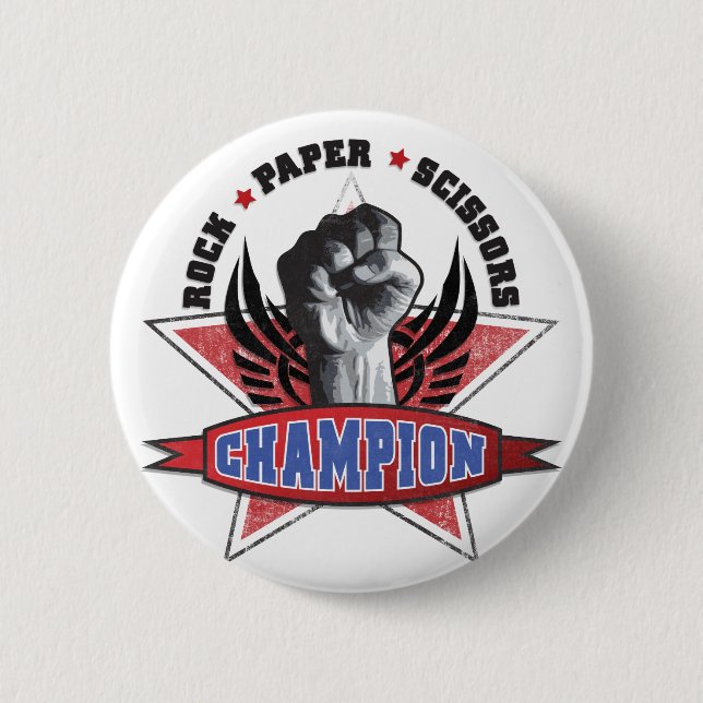 Badge Rond 5 Cm Roche, papier, champion de ciseaux (Devant)