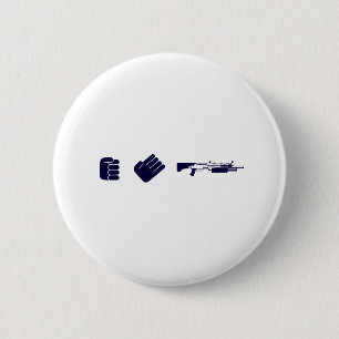 Badge Rond 5 Cm Roche, papier, fusil de chasse - arme à feu de je
