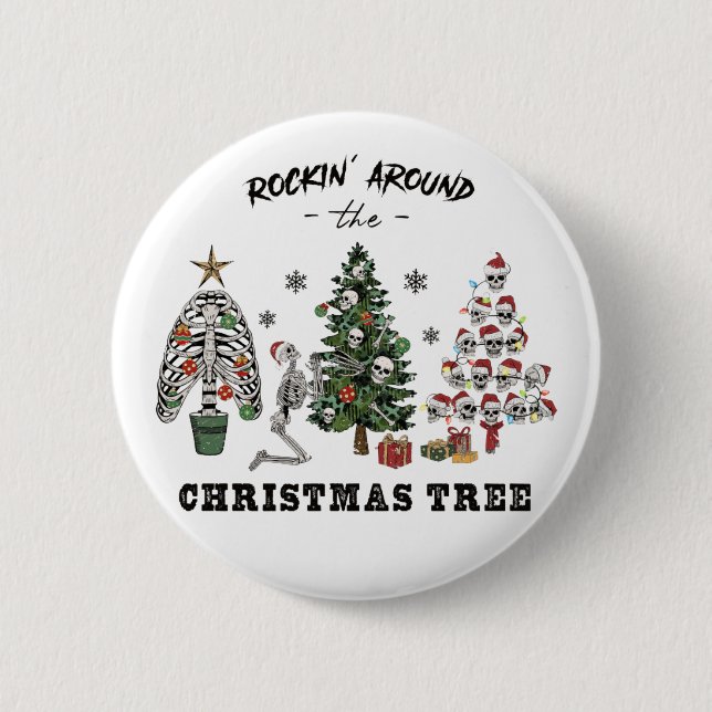 Badge Rond 5 Cm Rocher Autour De L'Arbre De Noël (Devant)