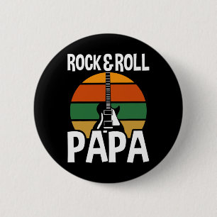 Badge Rond 5 Cm Rocher Vintage Rétro Et Roll Papa Guitare Pères Da