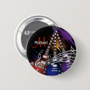 Badge Rond 5 Cm Rock Guitar Music Button