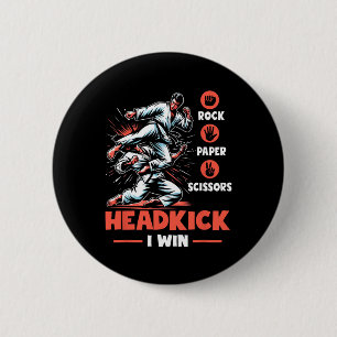 Badge Rond 5 Cm Rock Paper Scissors Headick Win Funny Taekwondo K