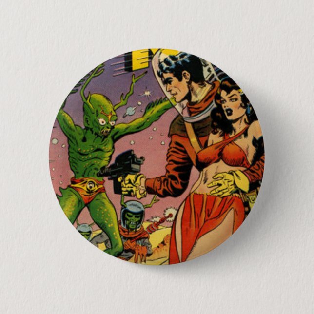 Badge Rond 5 Cm Rocket à la lune comique (Devant)