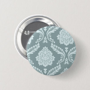 Badge Rond 5 Cm Rococo Damassé Art I Bleu Canard+Turquoise