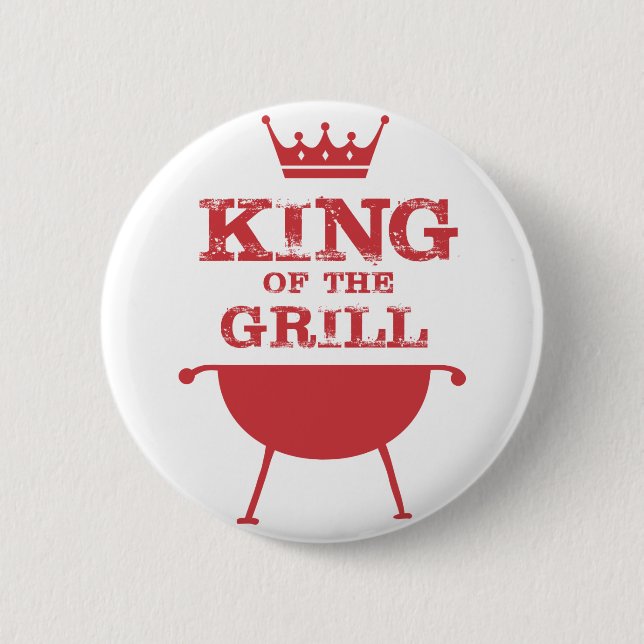 Badge Rond 5 Cm Roi Du Grill, Rouge (Devant)