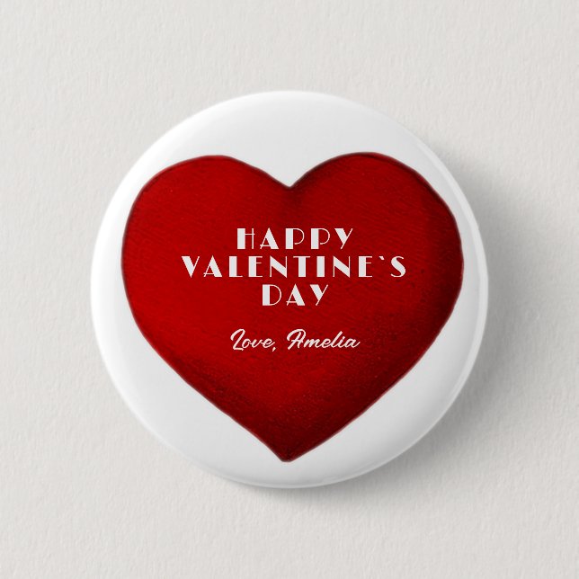 Badge Rond 5 Cm Romantique Red Heart Name Joyeux Saint Valentin`s  (Devant)