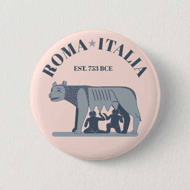 Badge Rond 5 Cm Rome, Italie : Le Loup Capitoline (Devant)