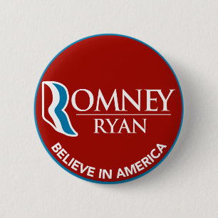 Badge Rond 5 Cm Romney Ryan croient en rouge rond de l'Amérique