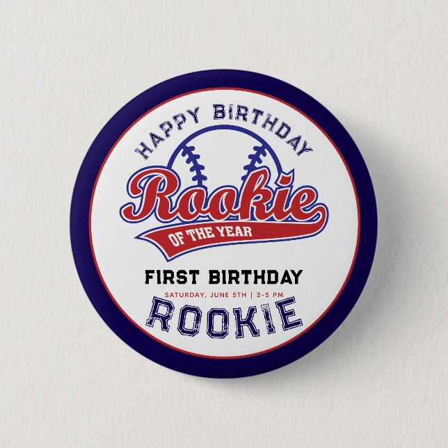 Badge Rond 5 Cm Rookie de l'année 1er anniversaire baseball (Devant)