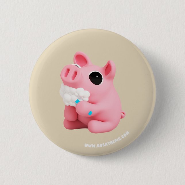 Badge Rond 5 Cm Rosa the Pig Tooth Brushing (Devant)