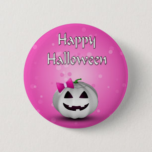 Badge Rond 5 Cm Rose blanc Halloween Girly de citrouille