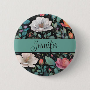 Badge Rond 5 Cm Rose blanche élégante personnalisée
