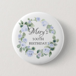 Badge Rond 5 Cm Rose bleu Eucalyptus Botanique 100e Anniversaire