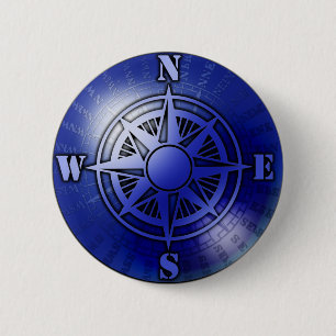 Badge Rond 5 Cm Rose de boussole bleu