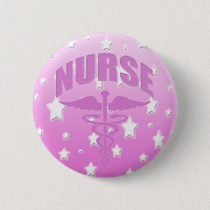 Badge Rond 5 Cm Rose de caducée d'infirmière