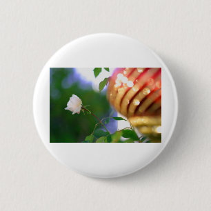 Badge Rond 5 Cm Rose de Noël blanc