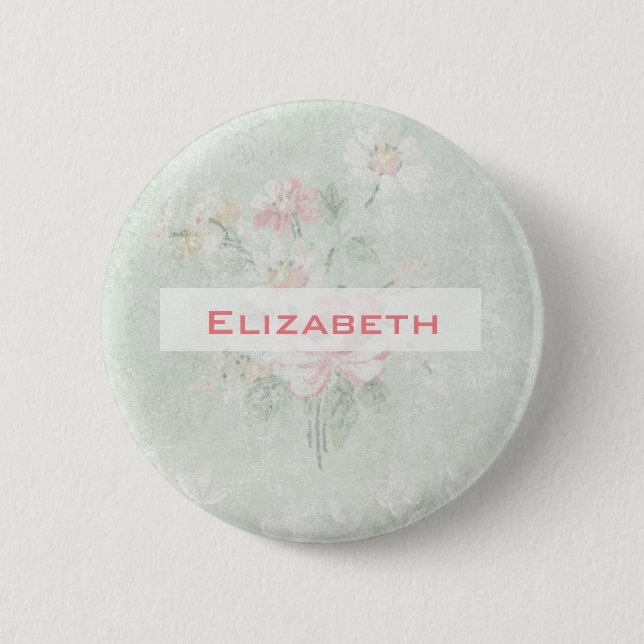 Badge Rond 5 Cm Rose défraîchi Shabby Vintage Design personnalisé (Devant)