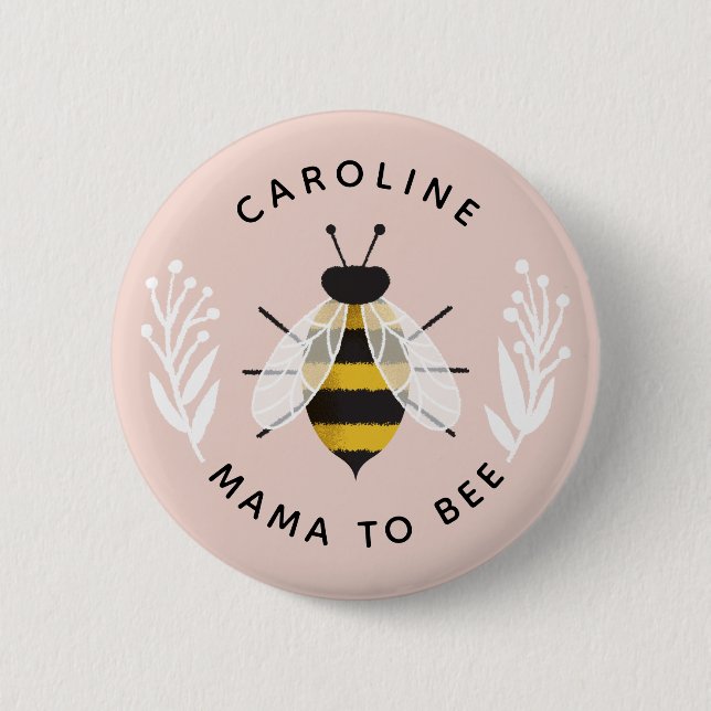 Badge Rond 5 Cm Rose Dusty Baby to Bee Douche Nom (Devant)
