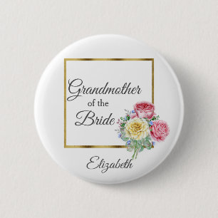 Badge Rond 5 Cm Rose et jaune floral grand-mère de la mariée