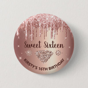 Badge Rond 5 Cm Rose Gold Pailleté et Diamant Douce 16