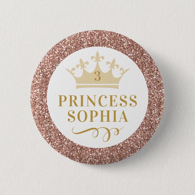 Badge Rond 5 Cm Rose Gold Rose Parties scintillant Princesse Anniv (Devant)