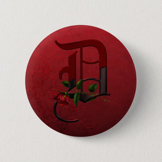 Badge Rond 5 Cm Rose gothique Monogramme D (Devant)
