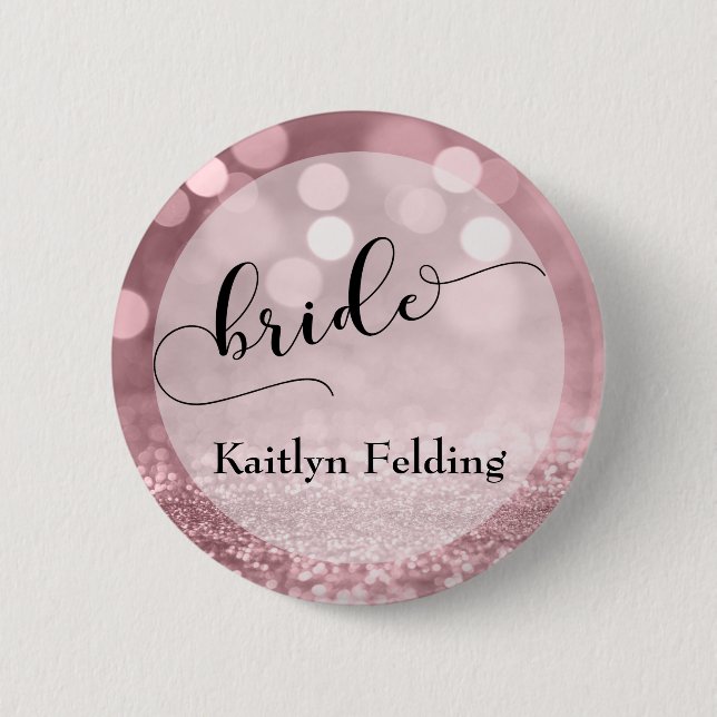 Badge Rond 5 Cm Rose Parties scintillant or Bokeh & Typographie Br (Devant)