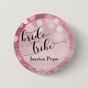 Badge Rond 5 Cm Rose Parties scintillant or Bokeh Typographie Mari