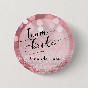 Badge Rond 5 Cm Rose Parties scintillant or Bokeh Typography Team 