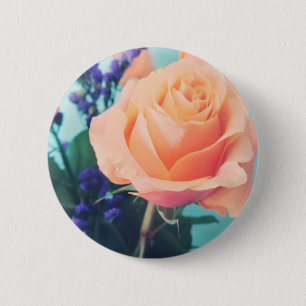 Badge Rond 5 Cm rose rose et jaune avec fond de menthe