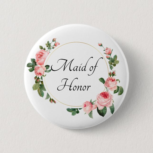 Badge Rond 5 Cm Rose rose rougissante, bonne d'honneur (Devant)