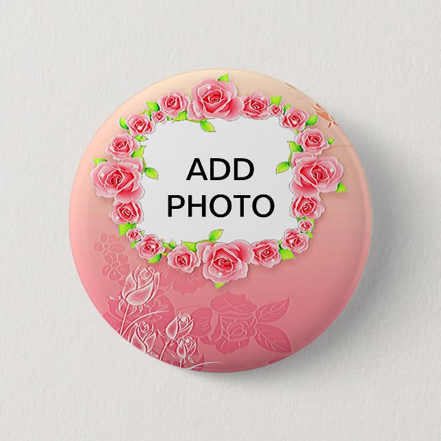 Badge Rond 5 Cm Rose Roses Valentine Ajouter Votre Photo (Devant)