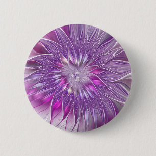 Badge Rond 5 Cm Rose violet passion Fleur Art Abstrait Fractal