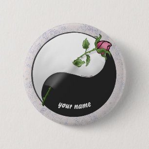 Badge Rond 5 Cm Rose Yin Yang bouton Mariage,