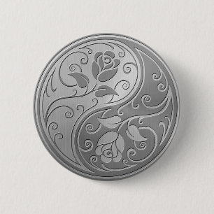 Badge Rond 5 Cm Roses de Yin Yang d'acier inoxydable