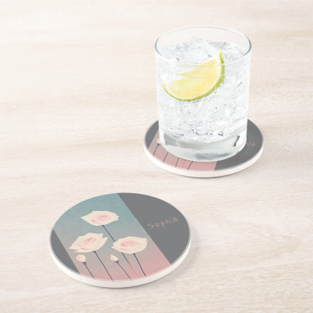 Badge Rond 5 cm Roses, personalized Getränkeuntersetzer (Seite)