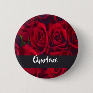 Badge Rond 5 Cm Roses rouges fraîches