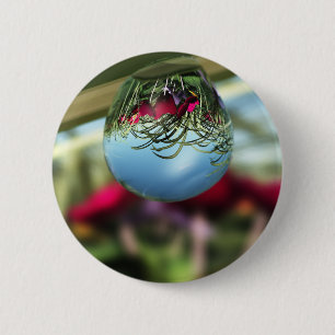 Badge Rond 5 Cm Roses sur le bouton Raindrops