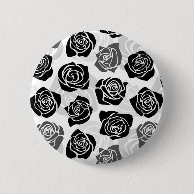Badge Rond 5 Cm Roses Vintages chic en noir et blanc (Devant)